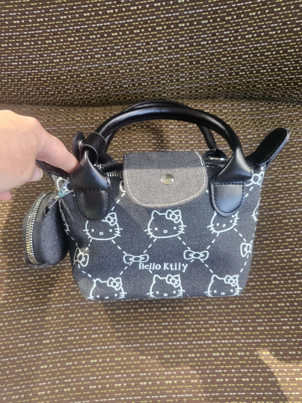 Hello Kitty Black Mini Satchel with White Print - Cute Canvas Handbag